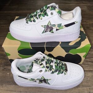 Bape White and Green Star Sneakers